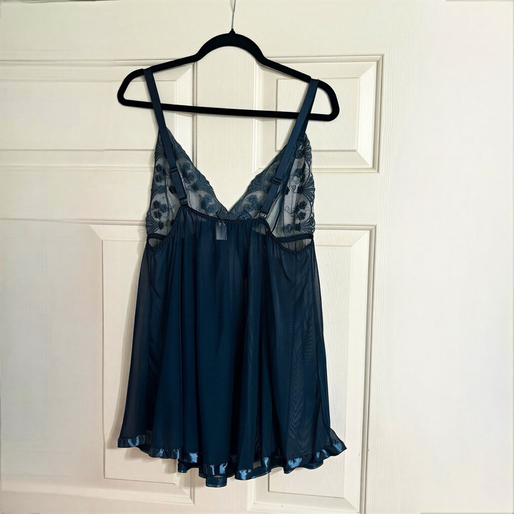 Unbranded Babydoll Chemise Women 1X Teal Floral Sequin Mesh Lingerie